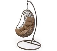 VERDELOOK Poltrona pensile in Rattan con Morbido Cuscino, 105x105 cm Altezza 186 cm, Beige