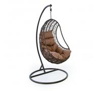 VERDELOOK Poltrona pensile in Rattan con Morbido Cuscino, 105x105 cm Altezza 186 cm, Beige