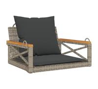 Dondolo Poly Rattan Grigio con Cuscini 63x62x40 cm | Sedile sospeso per giardino, telaio in acciaio resistente, anelli di fissaggio, carico massimo 110 kg