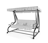 Dondolo Reclinabile 3 Posti Con Cuscini Imbottiti Parasole Tettuccio Regolabile Diventa Letto Struttura Acciaio Robusto Verniciato Giardino Esterno Balcone Terrazzo Piscina 200 x 120 x 160 cm Grigio