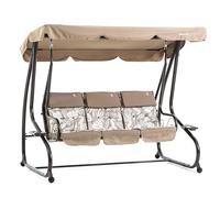 Dondolo reclinabile da giardino 3 Posti con funzione letto e tettuccio regolabile, cuscini imbottiti 7 cm con poggiatesta rimovibili e struttura in acciaio verniciato Mizar (Bronzo Tropicana)