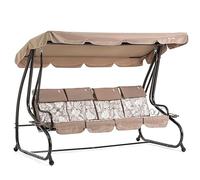 Dondolo reclinabile da giardino 4 Posti con funzione letto e tettuccio regolabile, cuscini imbottiti 7 cm con poggiatesta rimovibili e struttura in acciaio verniciato Mizar XL (Bronzo Tropicana)