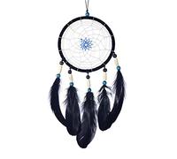 DonDon Acchiappasogni Dreamcatcher con perle e vere piume Nero - Ø 14 cm