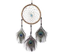 DonDon Acchiappasogni Dreamcatcher grande con perle e vere piume Marrone noce - Ø 17 cm