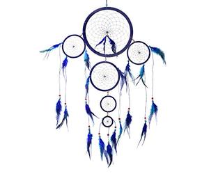DonDon Acchiappasogni Dreamcatcher grande XXL con perle e vere piume Blu - Ø 28 cm