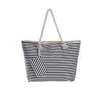 DonDon Borsa da spiaggia grande con cerniera 58 x 38 x 18 cm shopper stile marino con strisce bianche e nere