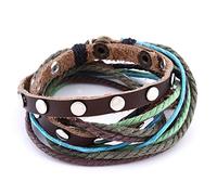 DonDon - Bracciale da donna in pelle con borchie, effetto surf, colore: Marrone