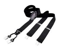 DonDon Bretelle da uomo eleganti extra forti 3,5 cm con 4 clip e toppa in pelle marrone