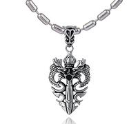 DonDon Collana da uomo in acciaio inox 55 cm e ciondolo a forma di drago in acciaio inox con pietra nera in un sacchetto di velluto, Acciaio inossidabile