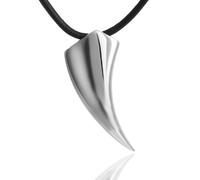 DonDon Collana da Uomo in Cuoio Pelle 50 cm con Pendente in Acciaio Inossidabile Argento Dente Lupo