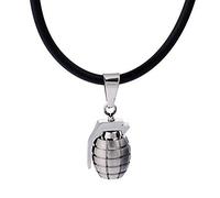 DonDon Collana da Uomo in Cuoio Pelle 50 cm con Pendente in Acciaio Inossidabile Bomba a Mano