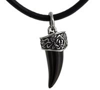 DonDon Collana da Uomo in Cuoio Pelle 50 cm con Pendente in Acciaio Inossidabile Dente Nero