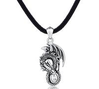 DonDon Collana da Uomo in Cuoio Pelle 50 cm con Pendente in Acciaio Inossidabile Drago in 3D Ottica