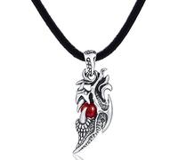 DonDon Collana da Uomo in Cuoio Pelle 50 cm con Pendente in Acciaio Inossidabile Dragon Dente con Sfera Nera