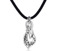 DonDon Collana da Uomo in Cuoio Pelle 50 cm con Pendente in Acciaio Inossidabile Maori Pesce Amo