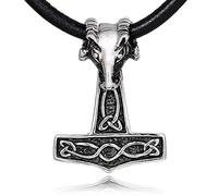 DonDon Collana da Uomo in Cuoio Pelle 50 cm con Pendente in Acciaio Inossidabile Thor Martello Capricorno