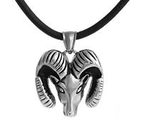 DonDon Collana da uomo in pelle, 50 cm, con ciondolo in acciaio INOX motivo segno zodiacale ariete, consegnato in sacchetto di velluto nero