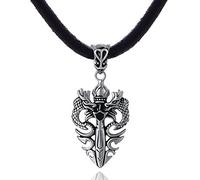 DonDon, collana da uomo, in pelle, con ciondolo a forma di drago in acciaio inossidabile, con pietra nera, confezione in velluto, 50 cm