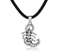 DonDon Collana da uomo in pelle da 50 cm e ciondolo scorpione in acciaio inox confezionato in un sacchetto di velluto nero