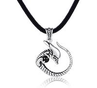 DonDon collana da uomo in pelle lunga 50 cm, con ciondolo a forma di Alien in acciaio INOX con pietra nera, con un sacchetto di velluto