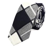 DonDon cravatta di cotone stretta a quadri da uomo 6 cm - avorio bianco nero