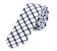 DonDon cravatta di cotone stretta a quadri da uomo 6 cm - bianco blu