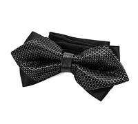 DonDon Papillon da uomo pizzo vintage con cinturino già collegato e regolabile nero con pois argento