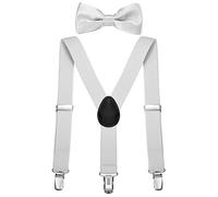 DonDon Set bretelle bambino e papillon grigio argento elastici e regolabili per bambini da 1 a 8 anni