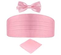DonDon set di 3 pezzi da uomo, contenente fascia da smoking, papillon e fazzoletto da taschino, tutti dello stesso colore per occasioni festive - rosa