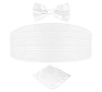 DonDon set di 3 pezzi da uomo, contenente fascia da smoking, papillon e fazzoletto da taschino, tutti dello stesso colore per occasioni festive - bianco
