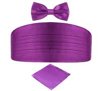 DonDon set di 3 pezzi da uomo, contenente fascia da smoking, papillon e fazzoletto da taschino, tutti dello stesso colore per occasioni festive - viola