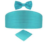 DonDon set di 3 pezzi da uomo, contenente fascia da smoking, papillon e fazzoletto da taschino, tutti dello stesso colore per occasioni festive - turchese