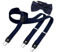 DonDon Set di bretelle eleganti e papillon per uomo e donna, forma a Y, larghezza 2,5 cm, fatto a mano - Accessorio elegante per matrimonio, festa, smoking - Blu scuro Turchino