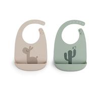 Done by Deer Bavaglino in silicone, confezione da 2 pezzi, color sabbia/verde - impermeabile, tracolla regolabile, grande tasca, facile da pulire, silicone alimentare, cervo carino e