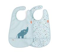 Done by Deer Elphee - Bavaglini blu con chiusura in velcro, confezione da 2 bavaglini impermeabili con tasca raccogli alimenti, morbidi e resistenti, 100% poliestere con rivestimento in PU, facili da