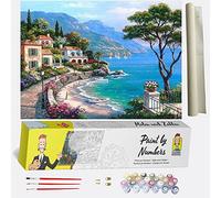 DonElton Dipingere con i numeri, paesaggio porto, fai da te per dipingere con i numeri, per adulti, mare, set per principianti con tela prestampata, 3 pennelli e colori acrilici colorati