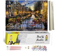 DonElton Dipingere con i numeri per adulti - Amsterdam - DIY Paint by Numbers - Kit fai da te città - Tela prestampata con 3 pennelli 40 x 50 cm senza cornice