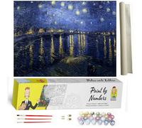 DonElton Dipingere con i numeri per adulti Van Gogh - Notte stellata sulla Rhône - Tele con numeri da dipingere, 3 pennelli e colori acrilici - 40x50cm Senza cornice