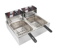 Donened - Friggitrice elettrica a doppio serbatoio in acciaio inox, 2500 W, professionale, in acciaio inox, contenitore rimovibile, termostato 60-200 °C, controllo indipendente, 55 x 44 x 30 cm
