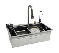 Donened - Lavello da cucina 75 x 45 cm, lavandino per cucina, lavello in argento, lavello da cucina angolare, set di lavello da incasso moderno, lavello da cucina con 2 rubinetti, 1 bacino
