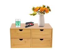 Donened - Organizer da scrivania in bambù con cassetti, cassettiera in bambù, mini comodino, organizer in legno per casa, ufficio, cucina, bagno (4 cassetti)