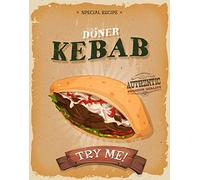 Doner Kebab Targa in metallo vintage con scritta in lingua inglese Take Away Fast Food Man Cave Home, targa metallica vintage, 20 x 30 cm