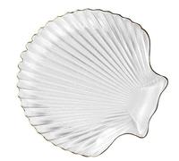 DONFAMDS Piatto in Vetro a Forma di Conchiglia Trasparente Bordi Dorati, Piatto da Dessert e Frutta Secca Ecocompatibile, Vassoio Espositivo per Gioielli e Decorazione Casa Elegante