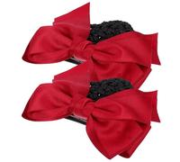 DONFAMDS Retina per Chioma per Chignon da Donna Fiocco Rosso, Copri Chignon Resistente in Rete, Fermaglio per Chioma Professionale per Infermieri, Bancari e Personale di Servizio, Set 2