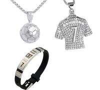 DONFORTLY Collana con Pendente da Maglia e Calcio, Set di Collane e Braccialetto con Design Unico per Appassionati di Calcio, Fan e Supporter