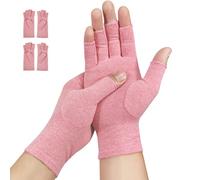 Donfri 2 paia di guanti a compressione per artrite, senza dita, per alleviare il dolore, giocare, digitazioni e polpette, per uomini e donne (L, Rosa)