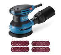 Dong Cheng Levigatrice eccentrica 380 W, 125 mm, 6 vel., orbitale 8000-12800 giri/min, con depolveratore, 20 dischi abrasivi, ideale per legno