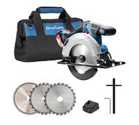Dong Cheng Sega Circolare a Batteria da 18 V, Diametro 165 mm, 5000 giri/min, Profondità di Taglio 59 mm, 0-50° (Con Lama Ø 165 x Ø 20 mm, Batteria/Caricabatterie, BOXX) #DCMY165S