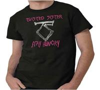 DONG-XIANG Retro Twisted Sister Stay Hungry Heavy Metal Adult Short Sleeve Crewneck Tee T-Shirt Black L