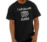 DONG-XIANG Still Play with Blocks Funny Mechanic Humor or Mens Crewneck T Shirt Tee T-Shirt Black S